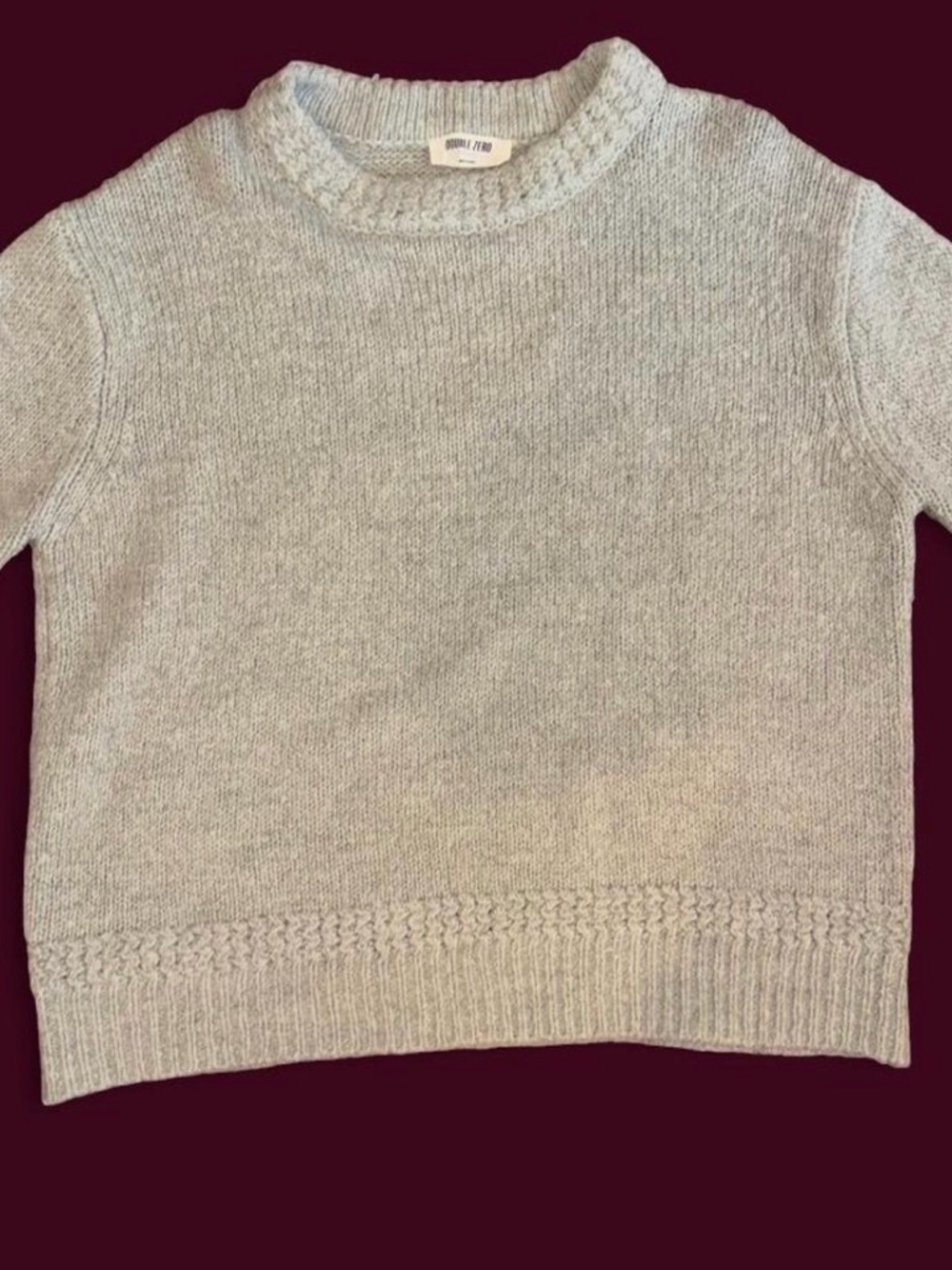 Double Zero Heather Gray Crewneck Sweater with Textured Trim - Picture 2 of 4